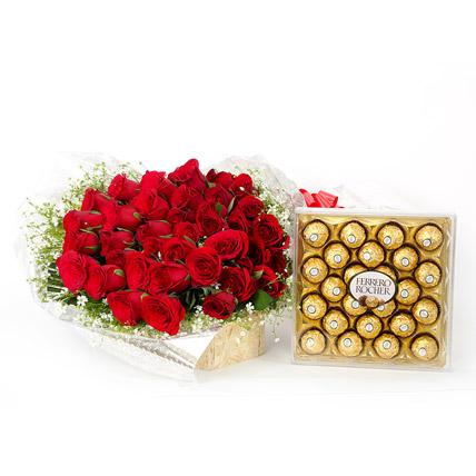 24 Red Roses Bouquet with 24pcs of Ferrero Rocher Chocolates product966